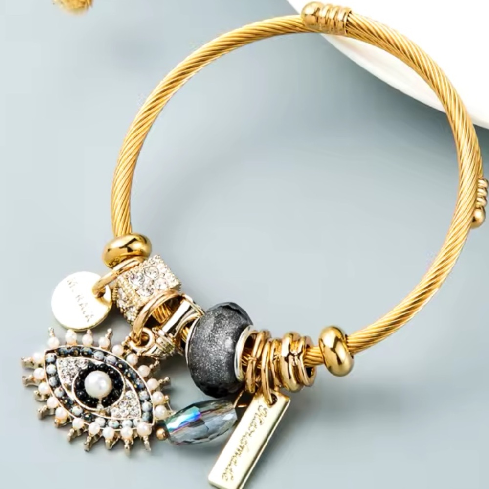 Eva-Beads Lucky Charms (Turkish Evil Eye) Stainless Steel Bracelet With …